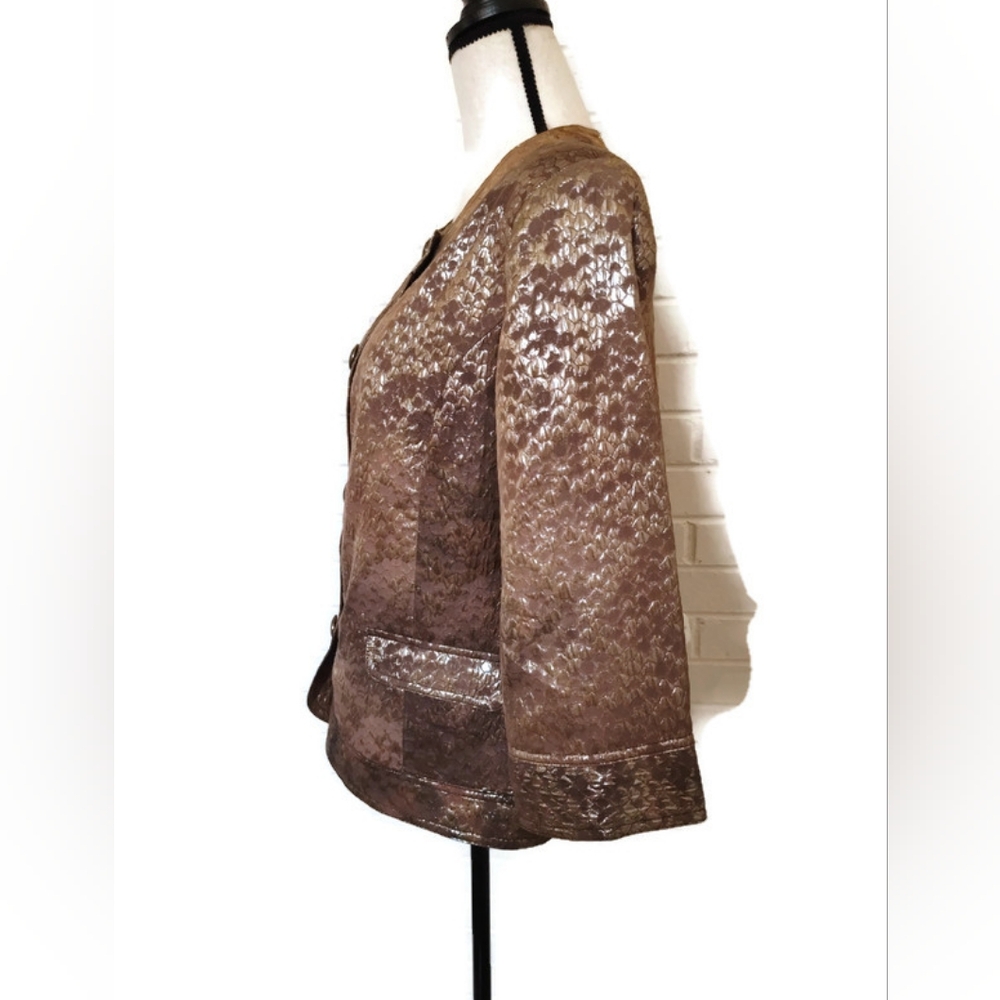 Elegant Brown Tanjay Women's Two Tone Metallic Brocade Jacket Size 14/XL